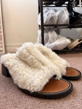 Zara Faux-Shearling Mule Sandals in Cream